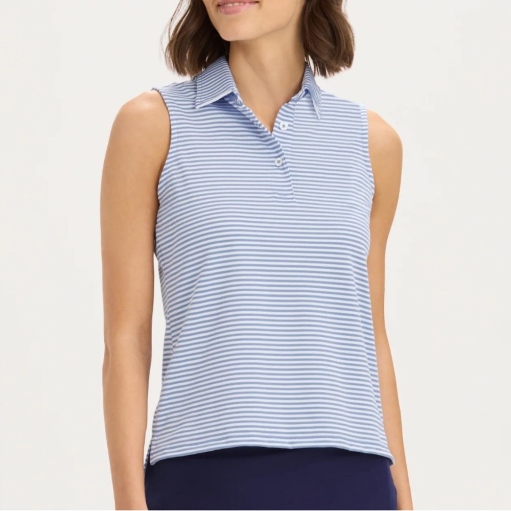 RNWK Classic Blue Striped Sleeveless Oxford pique polo sleeveless size L NWOT